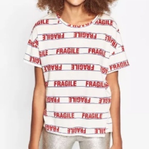 Zara Trafaluc Fragile Graphic T Shirt - Picture 1 of 6